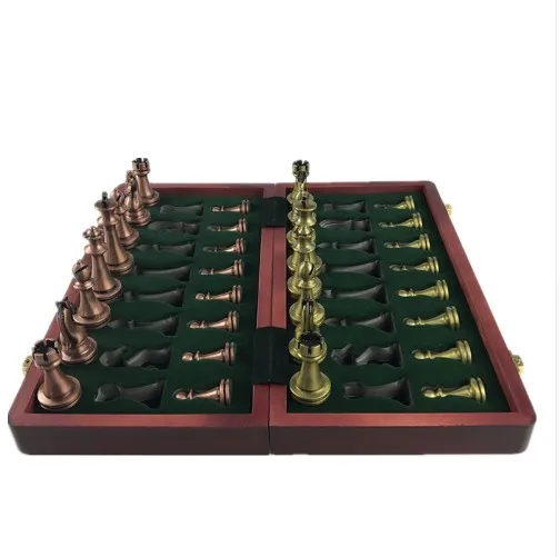 High Quality Classic Zinc Alloy Chess Pieces Wooden Chessboard Chess Game Set With King Height 6.7cm Outdoor Game Gift