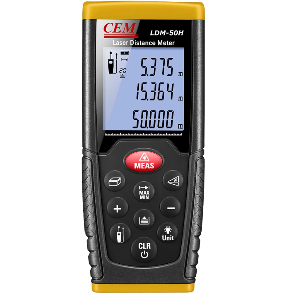 
CEM LDM-50H 164.2ft 50m Outdoor Laser Distance device Measure in Daylight Sunlight ,Pythagorean Mode, Area and Volume 
