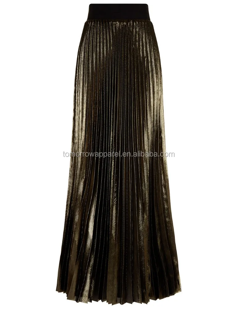 New Fashion Green-gold Metallic Pleated Summer Mini Daily Skirt DEM/DOM Manufacture Wholesale Fashion Women Apparel (TA5093S)