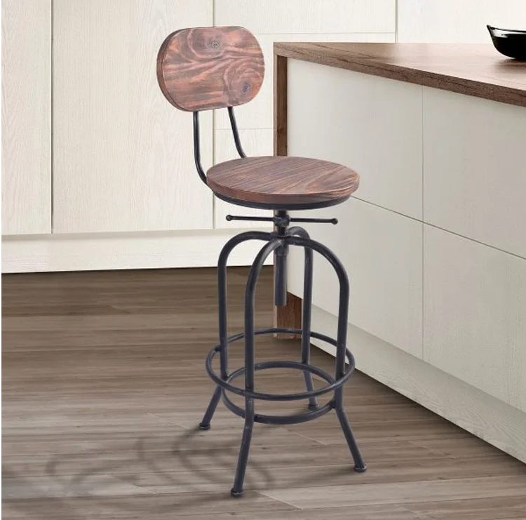 Unique Vintage Reclaimed Wooden Seat Toledo Industrial Bar Stools