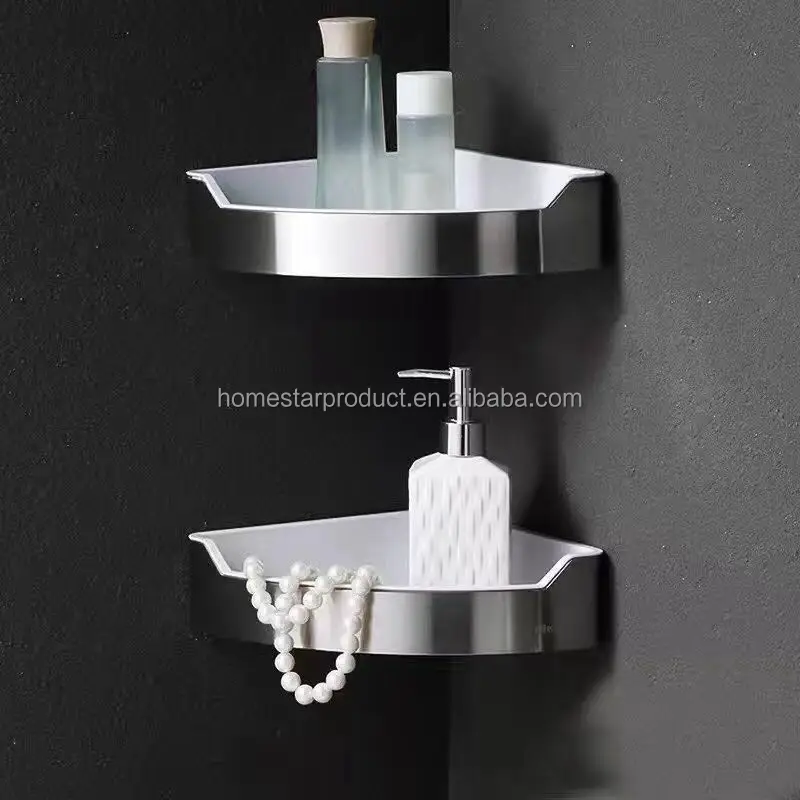 Plastic corner bathroom shelf and corner tennsion pole shower caddy