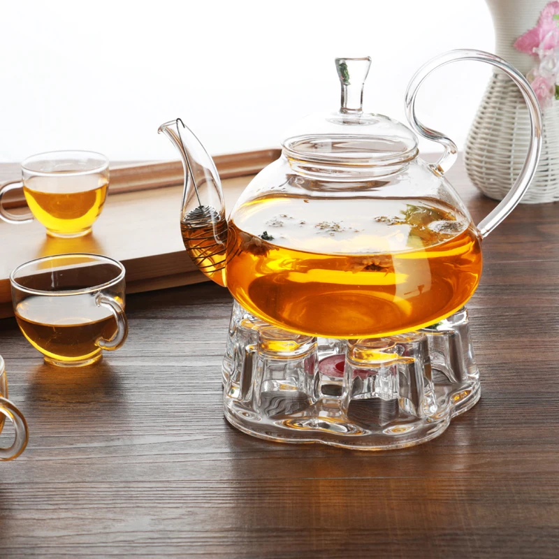 Glass Teapot with Elegant Swan Handle for Jasmine Herbal Tea Blooms