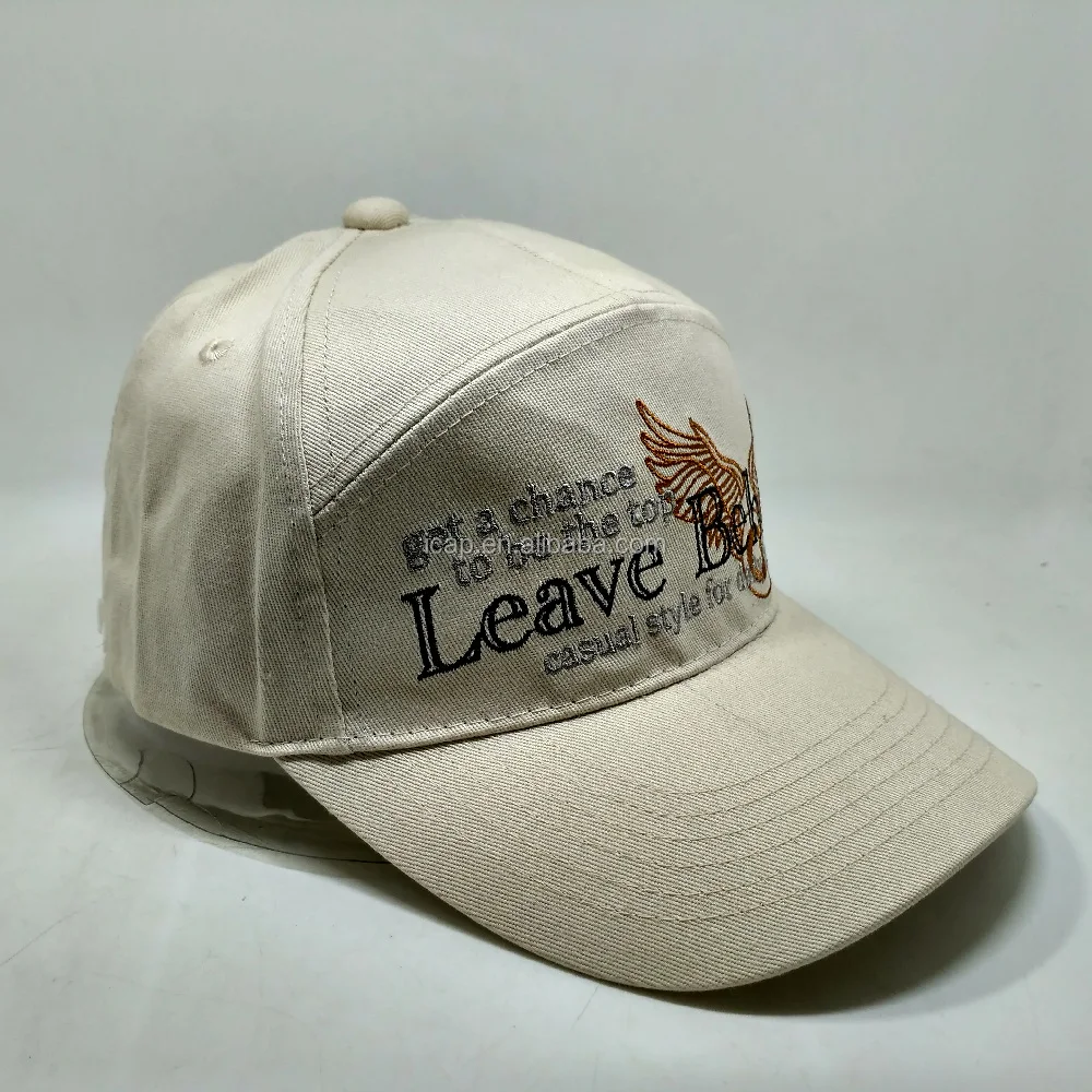 Fashion Custom 7 Panel Camp hat Shoe Buckle Baseball Cap Caps With Flat Embroidery And Wings Pattern