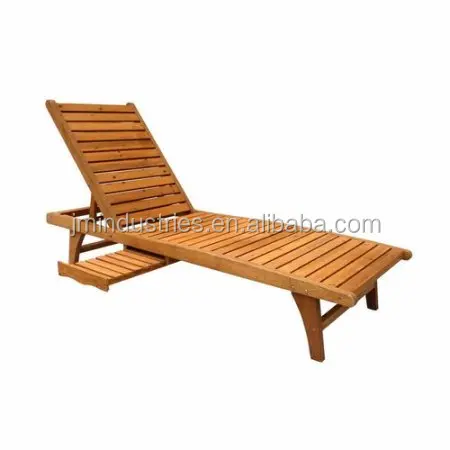 Outdoor Wood Chaise Lounge with Pull-Out Tray