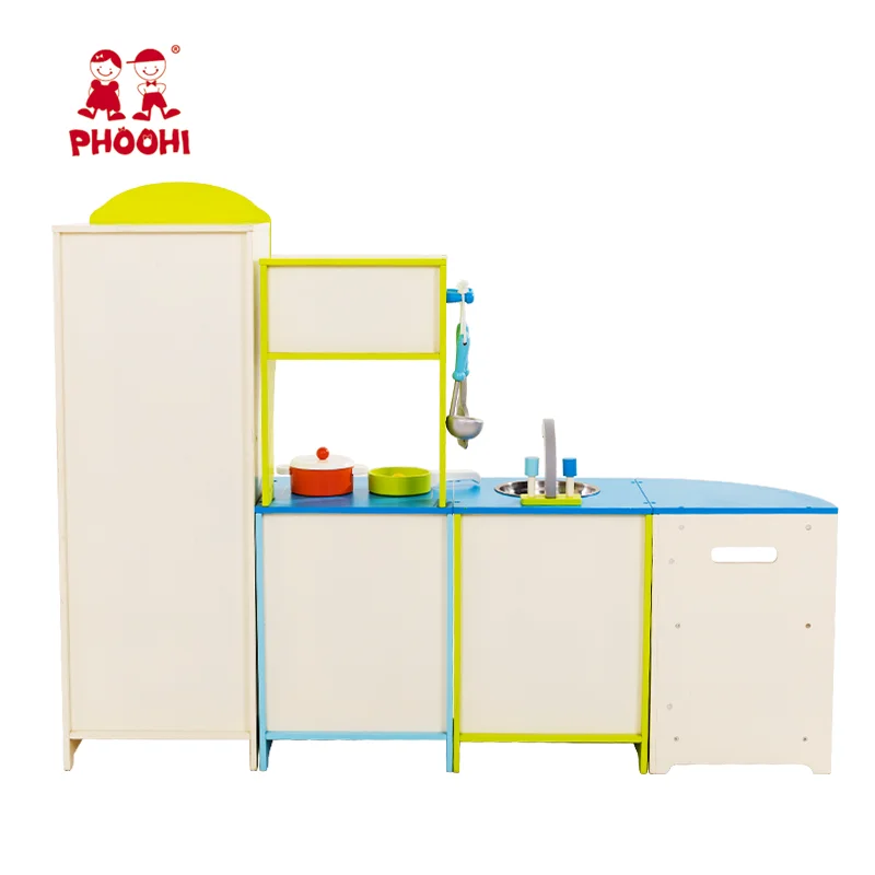 Kids pretend play toy big 4 parts cooking wooden play children kitchen set for 3+