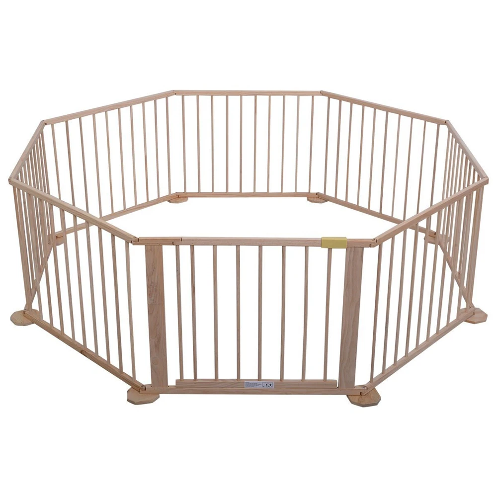 Baby Playpen Wood Frame 8 Panels Playard Safety Play Fence