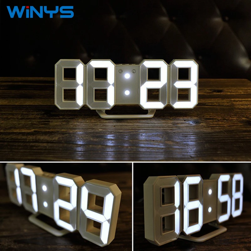 Digital Alarm Clock Modern Wall Desk Table 3D Clock Colorful LED Light with Thermometer Snooze Function