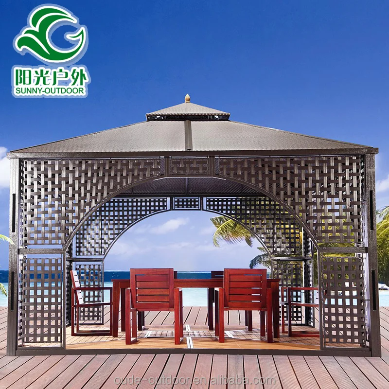 Горячие продажи дополнительно открытая беседка с занавес/PE плетеная из ротанга беседка
