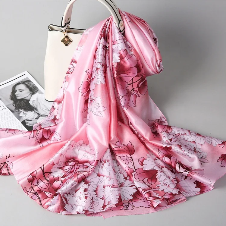 Peony prints painting style women Elegant silk scarves new material silk satin scarf summer silk shawls