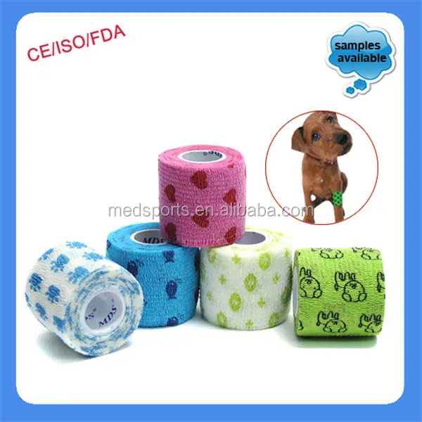 
Hand Tear Latex Non-woven Printed Colorful Cohesive Vet Wrap Bandage 