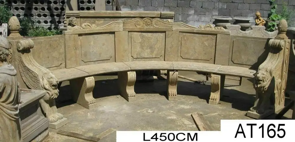 Hand Carved Natural Stone Garden Bench outdoor