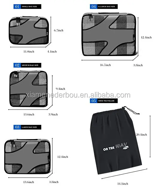 Alibaba gold supplier Packing Cubes-4 Set Travel Luggage Packing Organizers with Laundry Bag