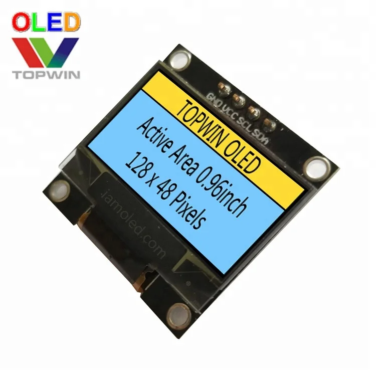 Topwin 0.96' 0.96inch 0.96 inch 128x64 pixels yellow & blue oled display module 4pin iic interface TW28640960A 1306 pcb board