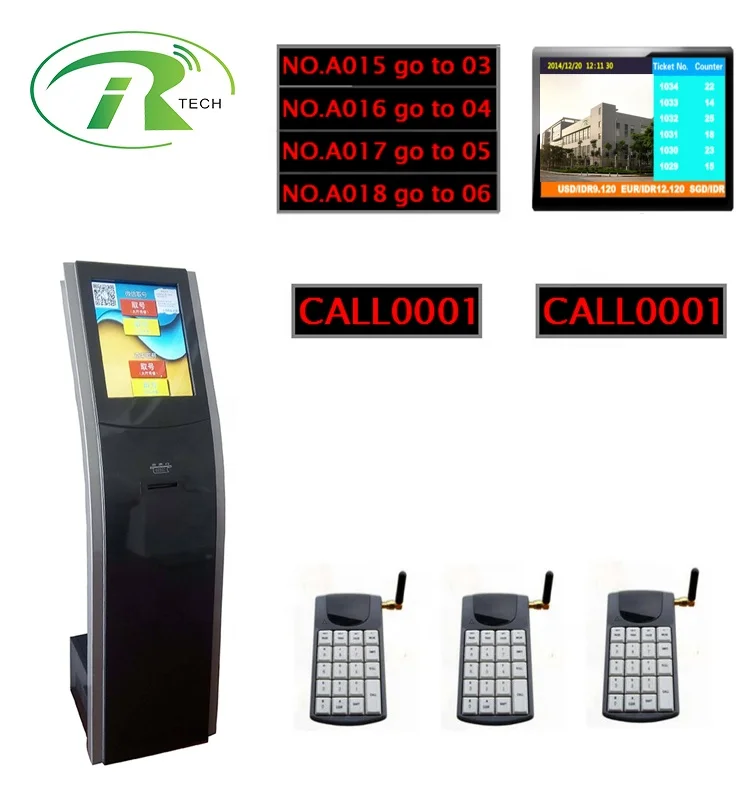 China manufacturer IRTECH touch screen queue management system ticket dispenser kiosk with LED display