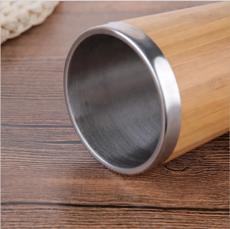 Hot selling Custom Logo 450ml natural bamboo outside Stainless Steel Bamboo Coffee Mug Tea mug and Car Mug