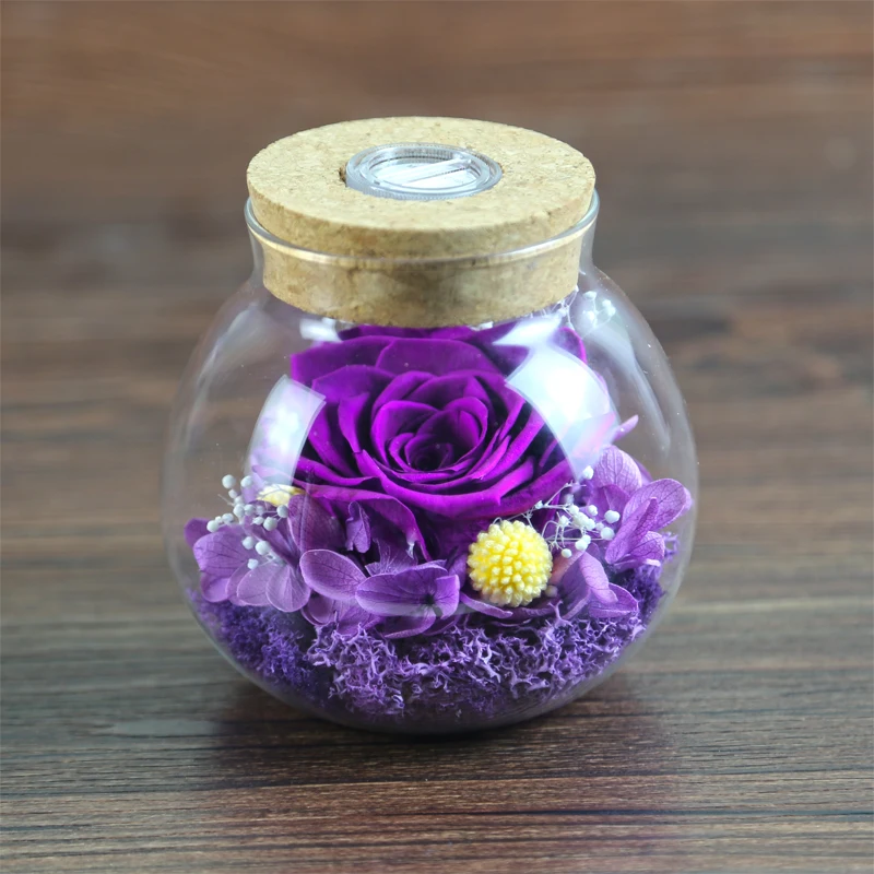 
Japanese Tecnology Preserved Rose Flower in Glass Bottle with LED light for New Year Best Wishes 