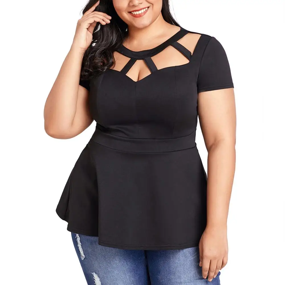 Plus Size Top women clothing 2018 Hollow out lady blouse top Cheap clothing for fat women