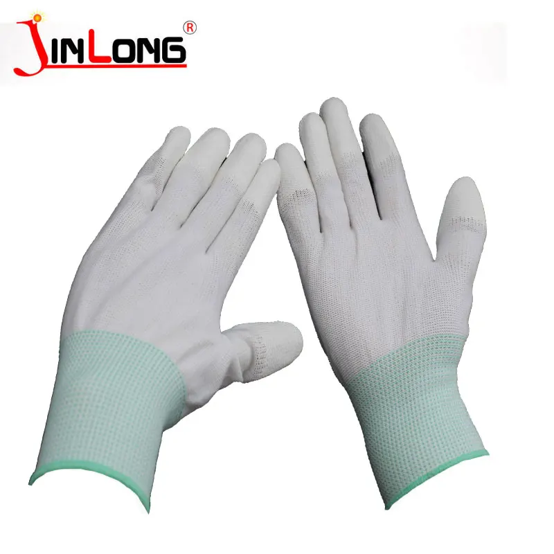 13pin Thin work white Nylon cotton yarn breathable pu gloves