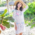 2016 Summer BeachWear White Bikini Cover Up Sexy Bathing Suit Mesh Swimsuit Dress Half Sleeve beach
