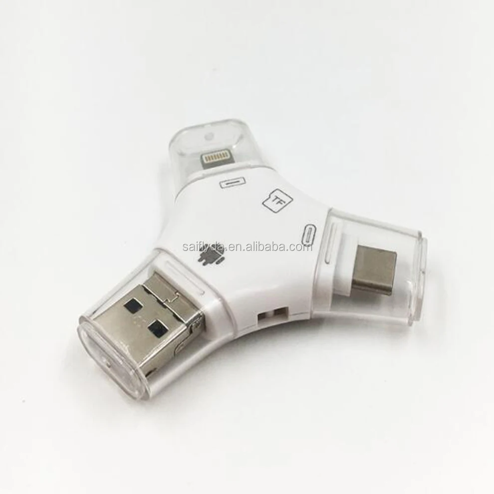 
4 in 1 Micro USB Type rfid smart card reader for mobile type c for iPhone 6 7 for Samsung s7 s6 and laptop memory card adapter 
