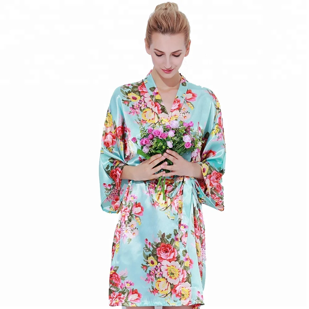 803 Mature Women Night Wear Robe Floral Silk Kid Sleepwear