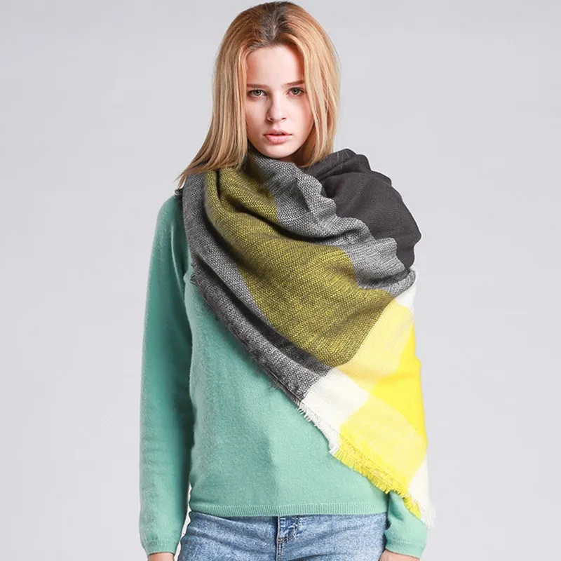 Za font b Winter b font Brand Cashmere Scarf Women Blanket Scarf Plaid Wraps long Scarf