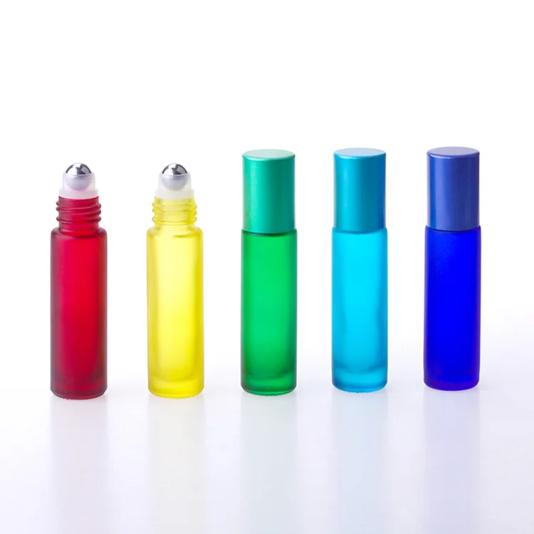Empty Essential Oil 10ml red yellow blue green roll on glass Bottle with jade Roller Ball