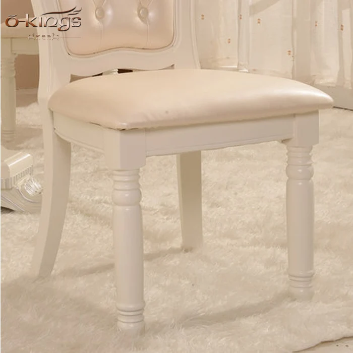 antique European wooden white hotel high back dining chair