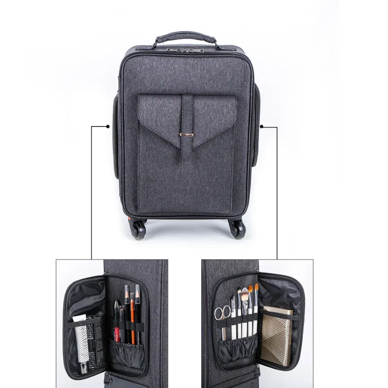 Rolling Makeup Case Trolley 2 in 1 Travel Cosmetic Train Cases on Wheels 4 spinners