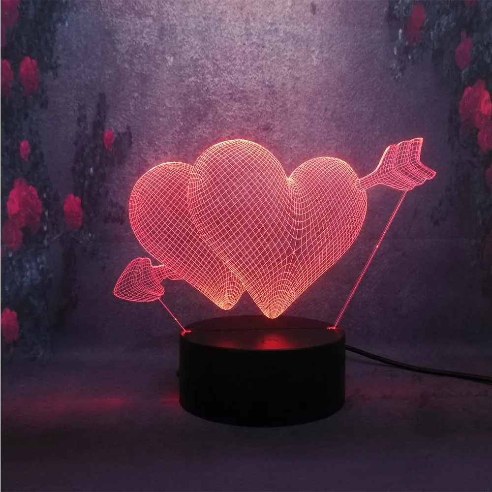 Touch Sensor 3D Arrow Through the Heart LED Night Light Romantic Lamp Light Lamp Wedding Decoration Lovers Couple Sweetheart