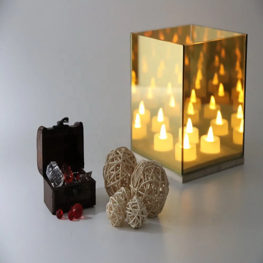 golden craft home decor gold infinity mirror cube candle holder