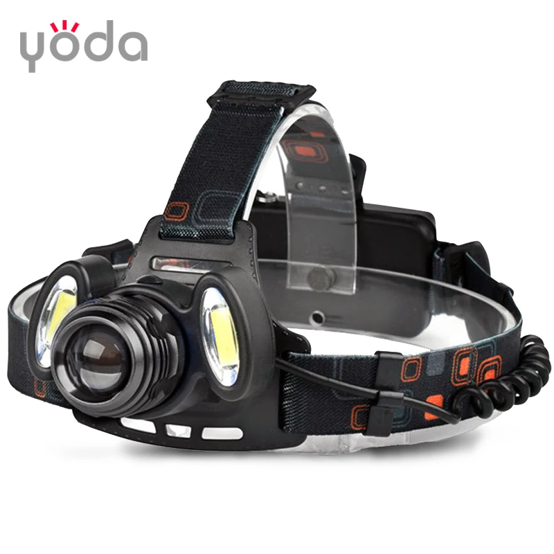 T3041 IP55 rechargeable 18650 lithium battery 1800 lumen rotated zoom cob triple led headlamp