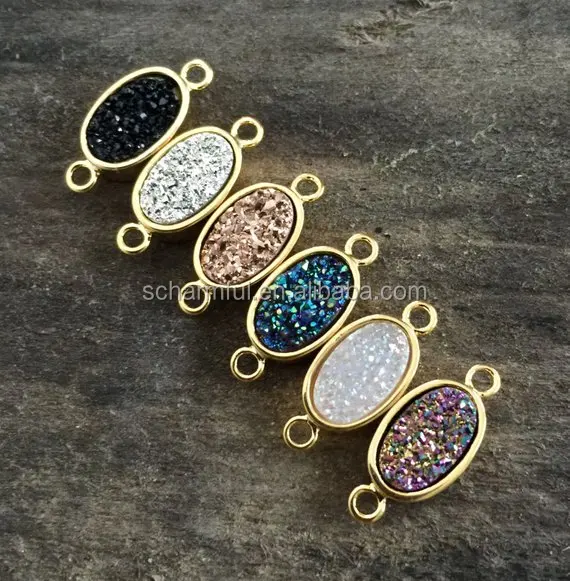 NS20181154 Boho Drusy Druzy Titanium OVAL Connector Necklace