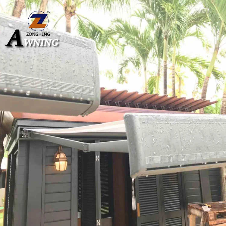 High Quality Outdoor Aluminum Sunshade Waterproof Retractable Motorized Awning With Remote Control+LED Light Patio Canopy