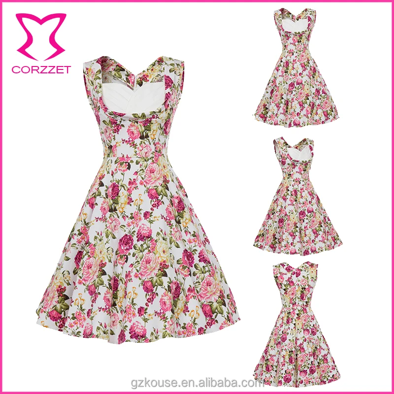 Женское винтажное платье без рукавов Хлопковое с цветочным принтом чашками пуш-ап элегантная Клубная одежда 40/50/60