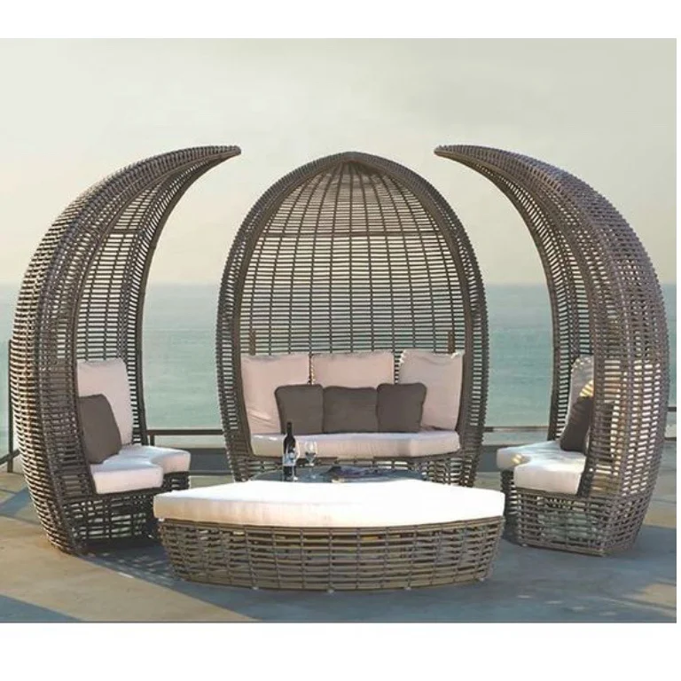 Antique garden luxury sun bed outdoor rattan canopy sun bed beach wicker daybed