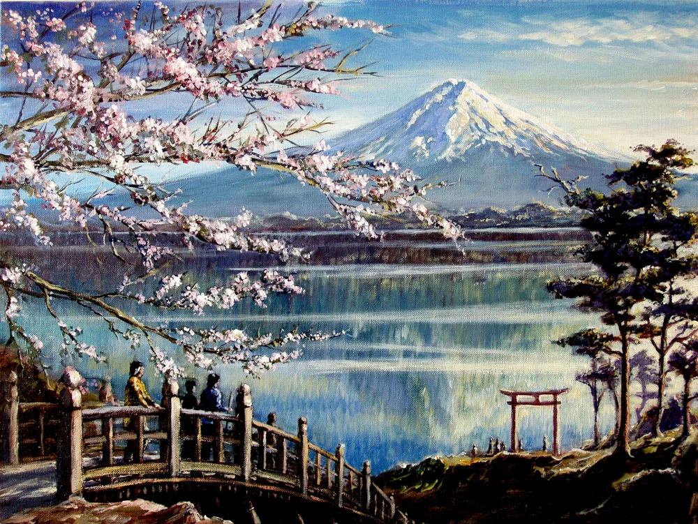 japan mount fuji abstract mosaic DIY wall painting for office decor