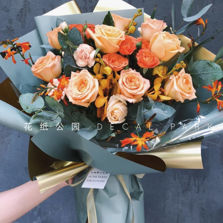 
Flower Wrapping Paper Florist Bi-Color Golden Waterproof Plastic Wrapper Korean Solid Color 