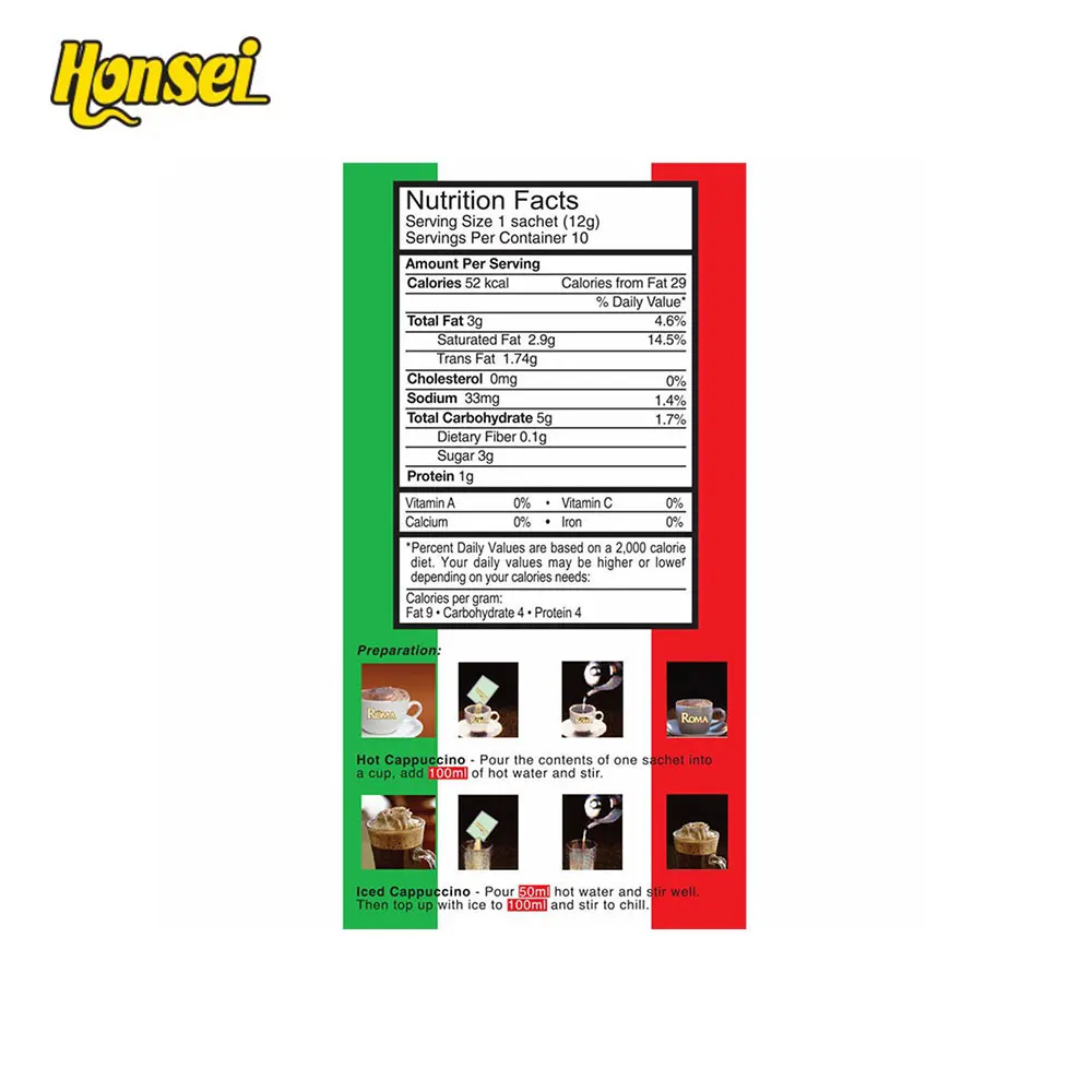 
Hot Selling Roma Unsweeted Cappuccino Mocha Instant Coffee Powder 