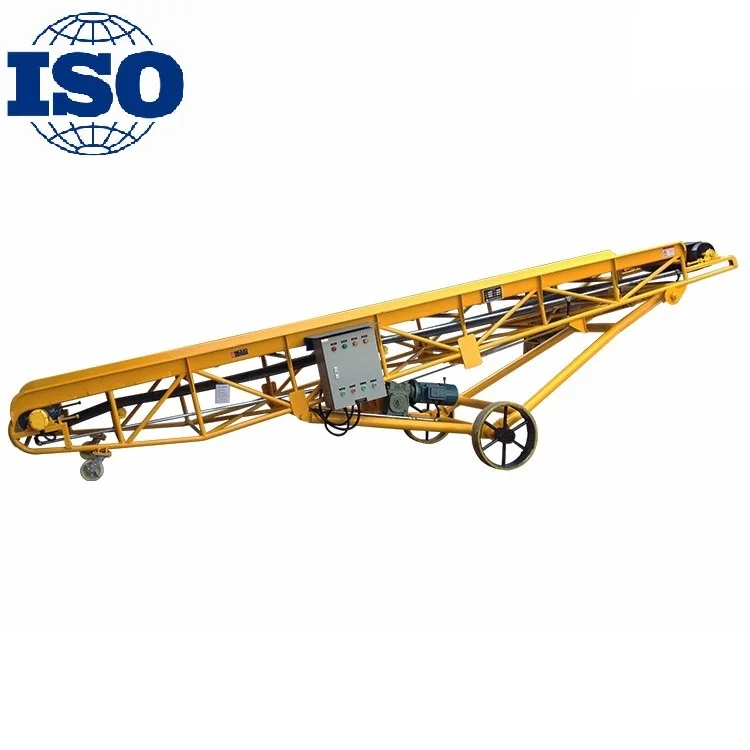 Adjustable height portable truck loading non-slip rubber belt conveyor for bags