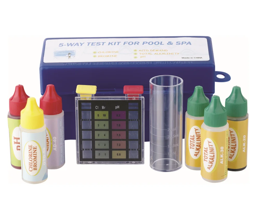
factory swimming poo & spa test Chlorine, Bromine, pH, Acid demand, Total Alkalinity 5-way test kit 