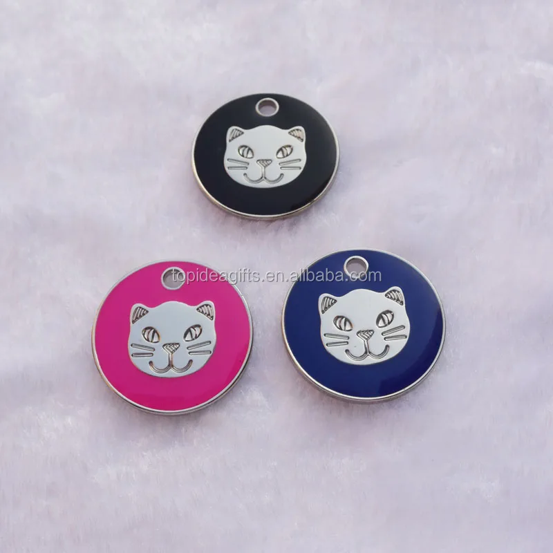 Dog Tag Supplier 20mm Diameter Enamel Animal Cat Pet Dog Tags Mini Cat Face ID Tags Manufacturer
