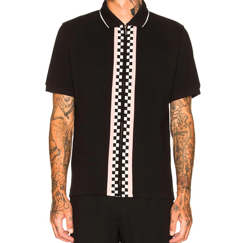 Custom full zip up knitted short sleeve polo t shirt for men Embroidered checked vintage polo in bulk