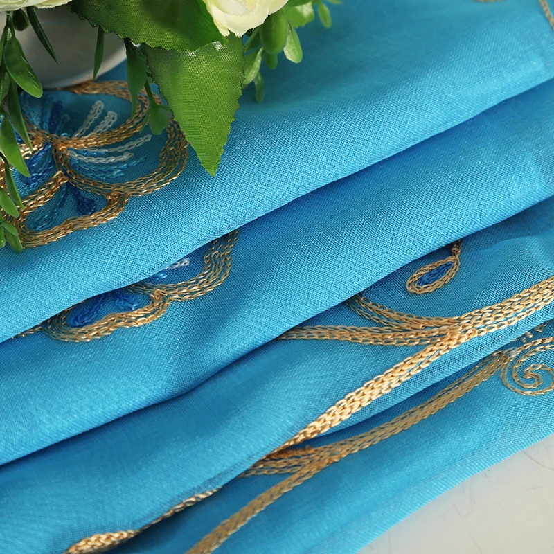 Modern Luxury Blue Window Cloth Curtain and Voile Curtain With Lining