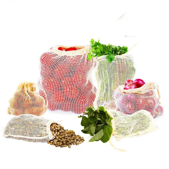 Reusable Cotton Mesh Produce Bag heavy duty double- Organic Cotton Grocery Bag -Zero Waste & drawstring