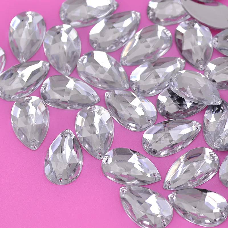 17*28mm Big Size Sewing Flatback Stones Acrylic Strass Appliques Sew On Crystal AB Drop Rhinestone for Clothes