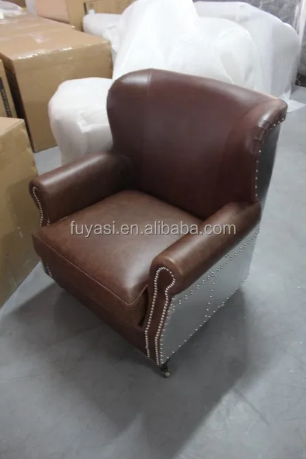 aviator professior chair aluminum back with vintage italian leather upholstery chair