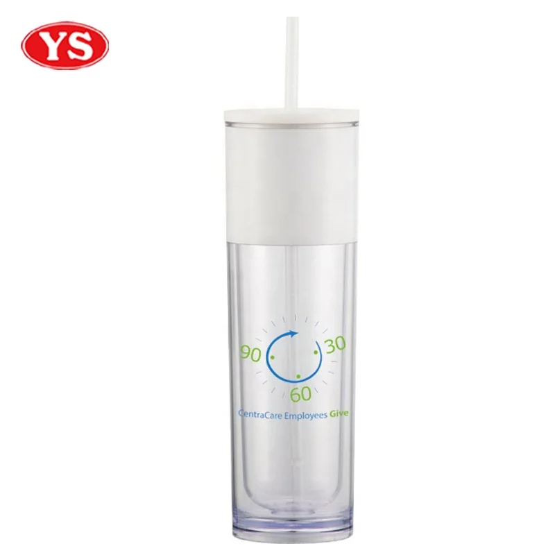 Double Walled 16oz. Plastic Coffee Skinny Tumbler with Straw