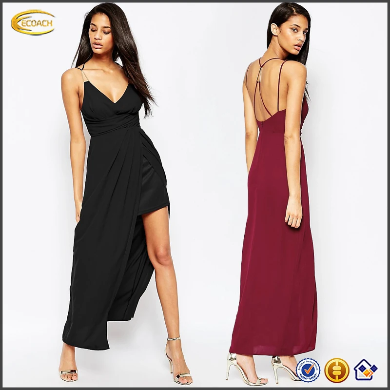 New Sexy Style Zip Back Deep V-neckline Spaghetti Strap Maxi Dress One Piece Dress