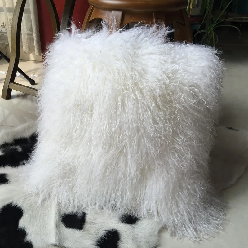 Mongolian lamb fur pillow